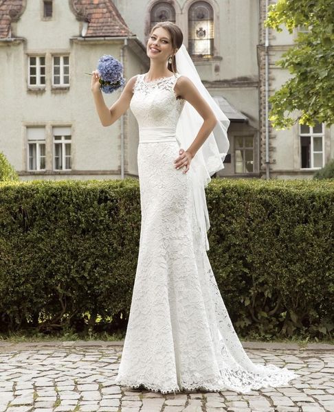 

fashion lace mermaid backless wedding dress 2020 sleeveless sash scoop bride gown romantic court train ribbon tank wedding gown, White