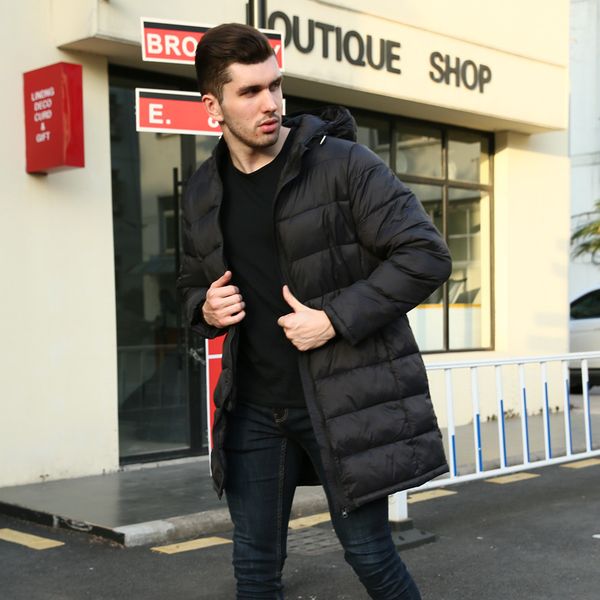 

tide winter long coat jacket men light weight down feather coat man winter parkas male keep warm clothes, Black