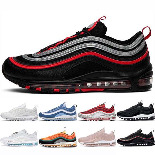 

designer men 97 reflective bred running shoe south beach red leopard triple black sunburst silver bullet undefeated sport sneakers