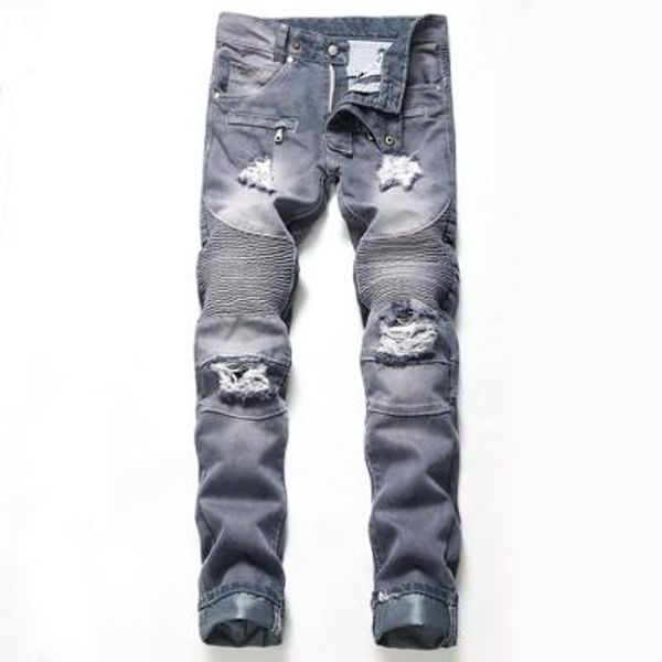 

mens jeans new arrival men retro jeans fashion ripped moto biker jeans beggar denim pants big size clothing asian size, Blue