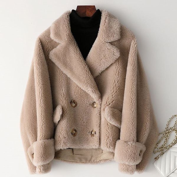 

women 2019 winter real sheep shearing lamb fur coat female genuine wool coat suede leather liner abrigos mujer invierno k316, Black