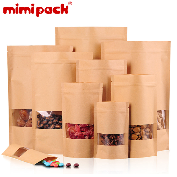 

mimipack grade natural 6 mil kraft stand up pouches display paper bags with clear window, set of 50