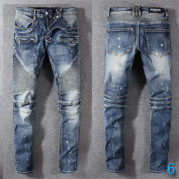 

men jeans fashion patches hole washed embroidery bleached long distrressed zipper fly straight cotton blend size 28-34y2 6, Blue