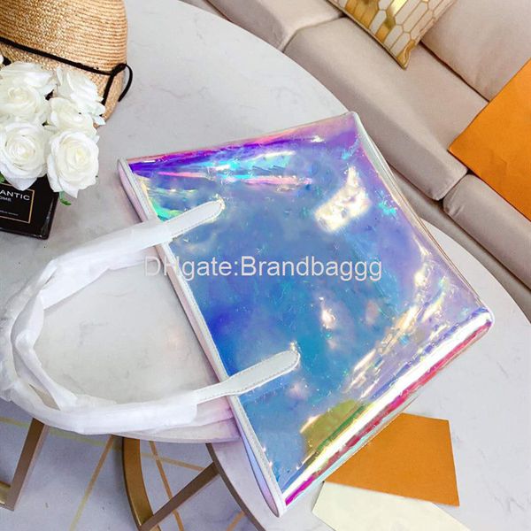 

2020 designer tote bag shopping bag designer luxury handbags purses fashion clear dazzle iridescent color high-capacity pvc artwork lady han