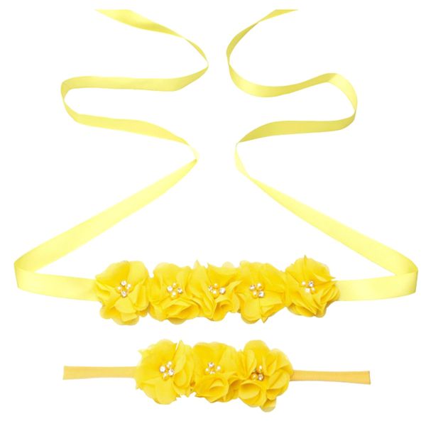 

2pcs maternity belly sash band belt & baby hair band headband, White