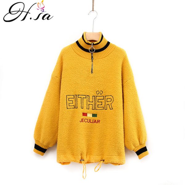 

h.sa 2019 winter new turtleneck sweater and jumpers warm thick cashmere fleece loose knit pullover and sweaters yellow chic, White;black