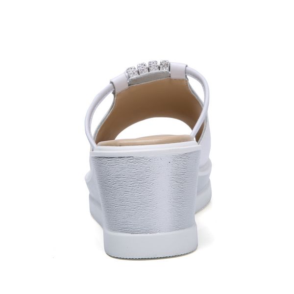 

summer korean-style waterproof platform line-styled extra high slanted heel casual sandals white genuine leather soft bottom san, Black