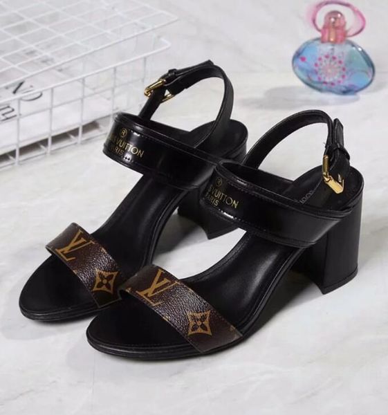 

new fashion women's chunky heels sandals beach shoes leather casual slippers female peep toe sandals 19ss#33134, Black