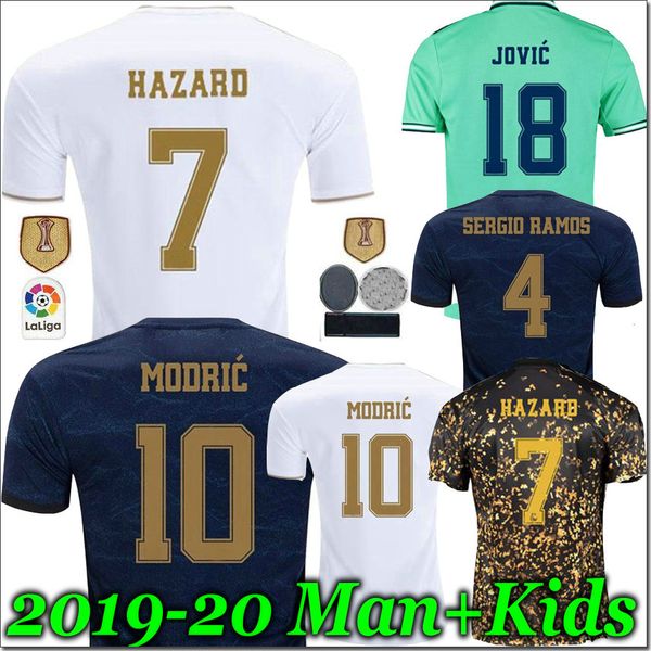 

19 20 real madrid football jersey sergio ramos benzema jovic modric rodrygo hazard 2019 2020 man and kids kit sports soccer shirts, Black;yellow