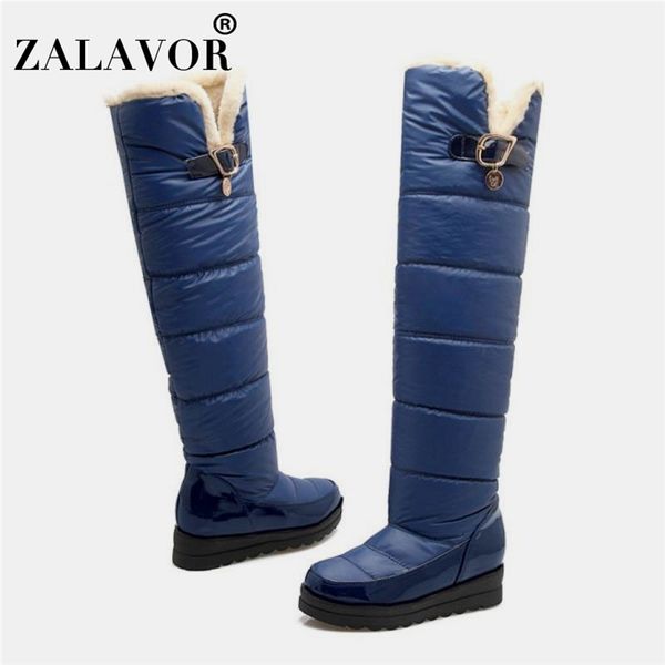 

zalavor women wedges boots metal buckle over knee boots 4 colors size 34-43 warm fur shoe cold winter long botas women footwear, Black