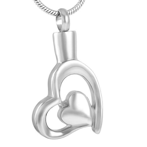 

lkj9104 engravable имя двойное сердце из нержавеющей стали мемориальная подвеска keepsake ювелирные изделия пепел держатель кремации урна ож, Silver