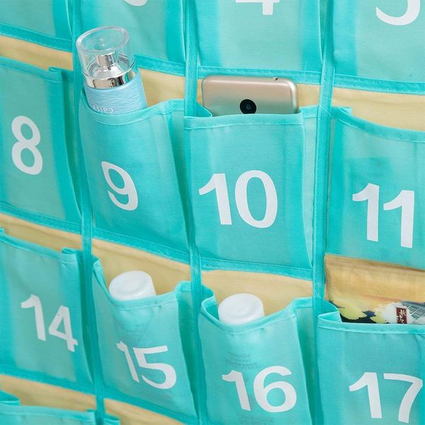 

30 pockets waterproof oxford fabric storage hanging bag numbered classroom charts for cell phones organizers purple blue navy