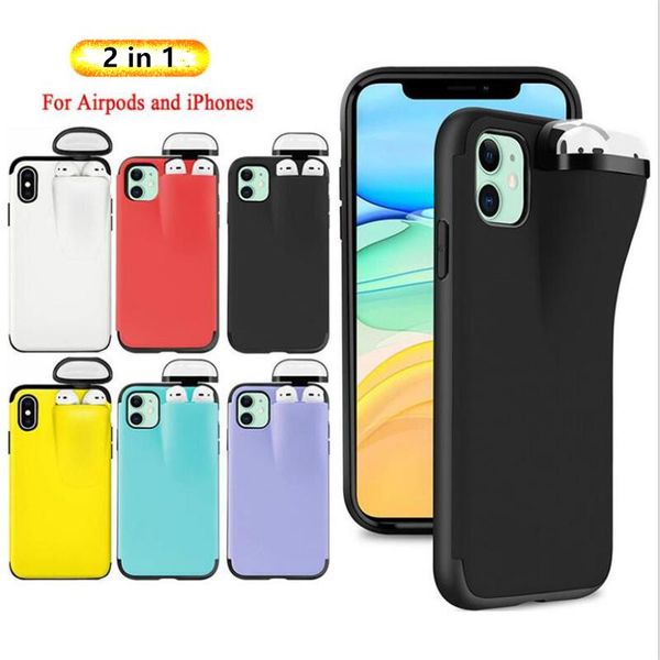 

2 in 1 phone case earphone storage box for iphone 11 pro xr xs max airpods 1 2 pro soft silicone cover headset case for iphone 7 8 plus