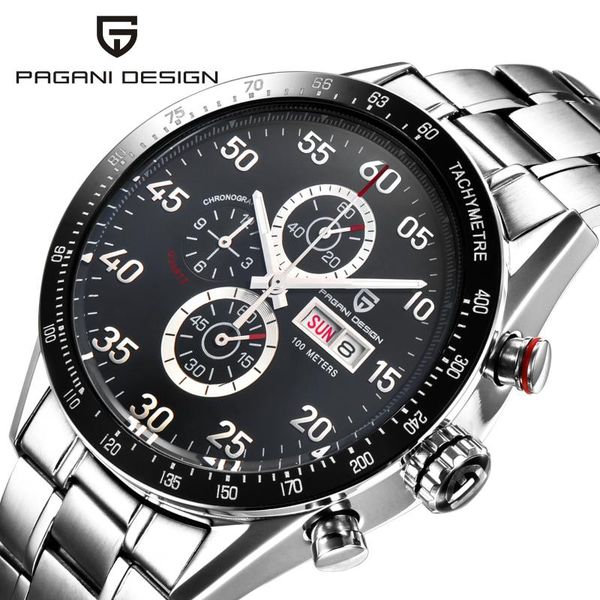 

pagani design brand men multifunction quartz watch fashion casual calendar chronograph luminous waterproof wristwatch, Slivery;brown
