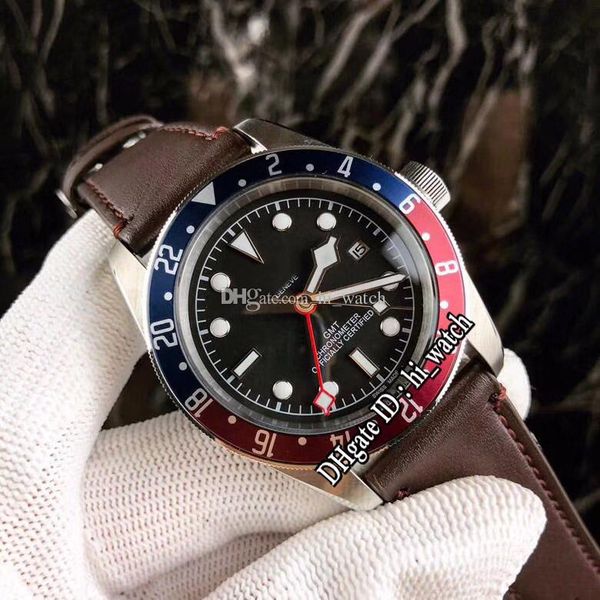 

new heritage black bay gmt 79830rb automatic m79830rb-0002 black dial mens watch blue/red bezel brown leather strap gents watches hi_watch, Slivery;brown