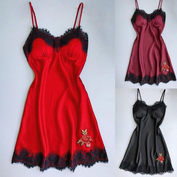 

women's sleepwear women nightdress lace lingerie nightwear underwear robe babydoll dress, Black;red