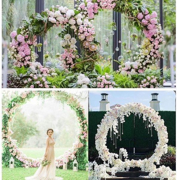 Acquista Fiore Artificiale Arco Di Ferro Stand Con Seta Floreali Fai Da Te Finestra Di Nozze Decorazione Ornamenti Parete Pianta Pareti Ad Arco