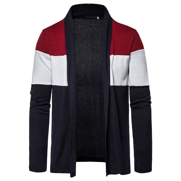 

2019 autumn new men's knitted sweater casual patchwork jacket three-color stitching deep v cardigan men knitted sweater men, White;black