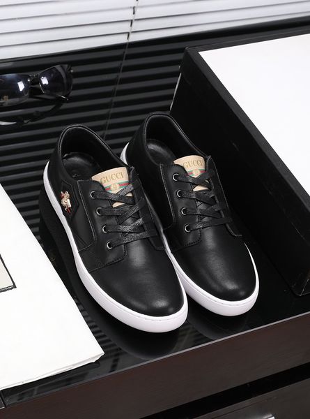 

new style high-end luxury men's casual sports shoes fashion design brand platform lace-up men's shoes small bee embroidery pattern, Black