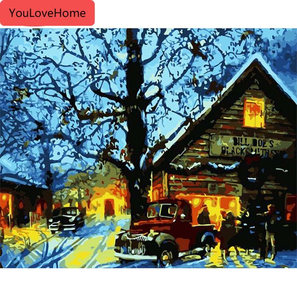 

pictures by numbers house scenery drawing on canvas handpainted paintings art kits diy gift home decoration