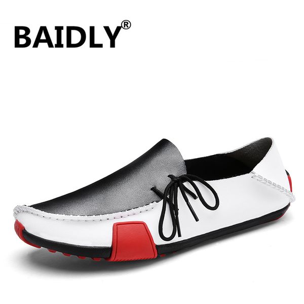 

quality split leather shoes men flats classic men casual shoes loafers moccasins plus size 38-47, Black