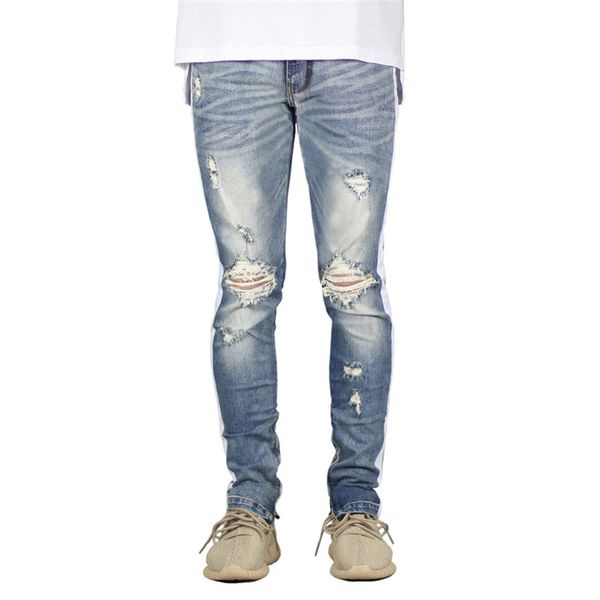 

street style jeans mens clothing spring new fashion long zipper pencil pants hip hop mens pantalones, Blue