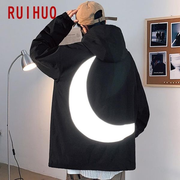 

ruihuo 2020 new spring moon reflective casual jacket men coat brand slim fit windbreaker jacket mens coats fashion outwear m-2xl, Black;brown