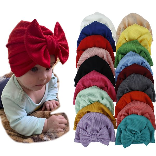 18 cores Big Bow Hat Girl Beanie Turban Chapéus Cap bebé recém-nascido Elastic bebê Elastic Infant bonés Criança Carneiras para meninas M1650