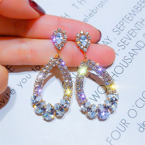 

diezi luxury fashion gold plated silver color water drop dangle earring for women wedding crystal earrings 2020 new pendientes