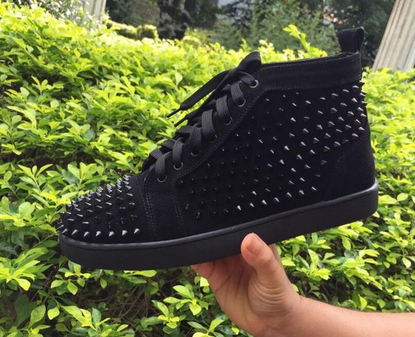 

drop shipping casual wholesale 2018 men red spiked toe fashion red bottom sneakers, genuine leather high flats causal sp s03, Black