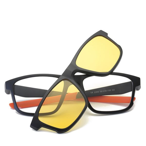 

polarized magnetic clip on sunglasses women men brand mirror night vision lens tr90 frame uv400 shades oculos de sol feminino, White;black