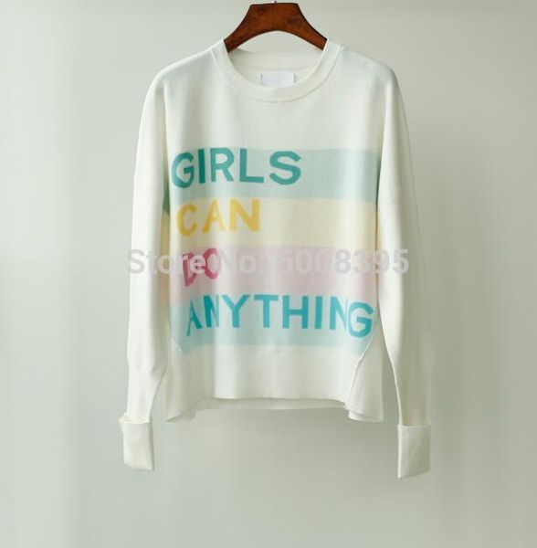 

нелл co girls jumper свитер хлопка трус рукава жаккард вязать красочный лозунг girls может сделать все моды top woman, White;black