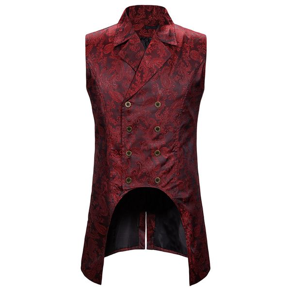 

mens red gothic steampunk vest double breasted paisley jacquard brocade waistcoat men wedding tuxedo vests male chaleco hombre, Black;white