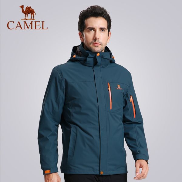 

camel men 3 in 1 hiking jacket outdoor warm waterproof windbreaker camping hiking climbing fishing coat, Blue;black