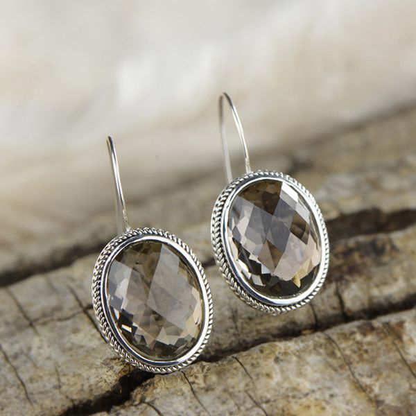 

earrings silver 925 natural gemstone smoky quartz vintage punk oval drop earrings for women korean fashion jewelry, Golden;silver