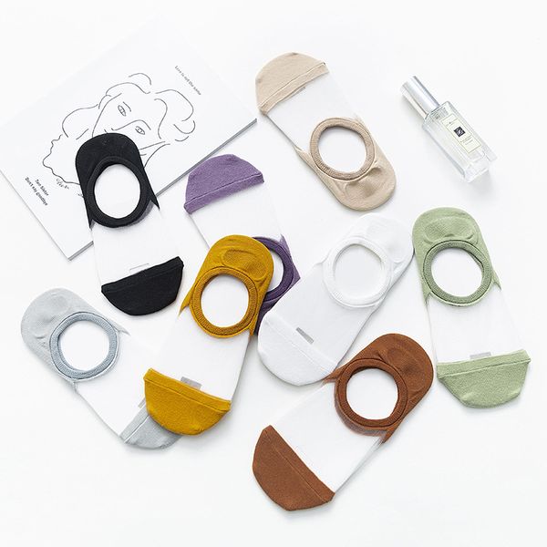 

dreamlikelin new women's boat socks crystal glass invisible transparent summer socks, Black;white