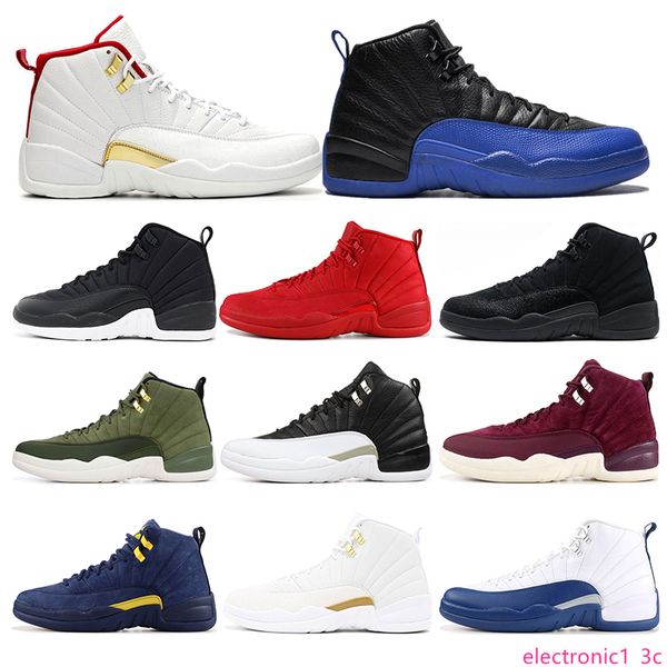 

2019 hotsalel мужская баскетбольная обувь 12s высшего качества fiba ​​игры royal gym red flu game бордо плей-офф мужской тренажёры спорт раз, Black;green