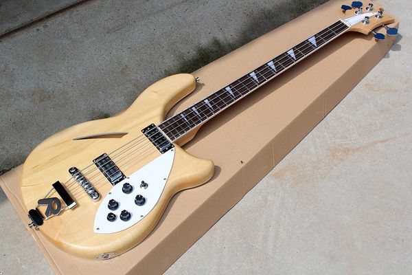 Fabrika Özel Yarı-içi boş doğal Ahşap Renk Elektrik Bas Gitar ile Beyaz Pickguard, Gülağacı klavye, Teklif Özelleştirilmiş