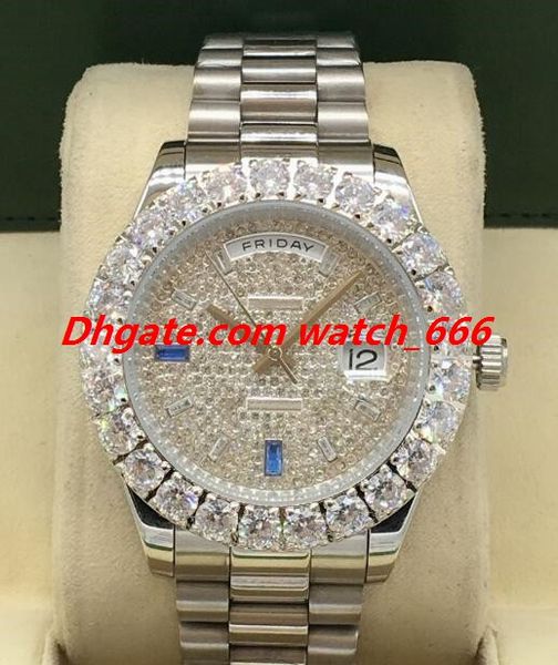 

new version luxury watch 3 style mens 228348 bigger diamond bezel red diamonds dial 43mm calendar automatic fashion men's watches wrist, Slivery;brown