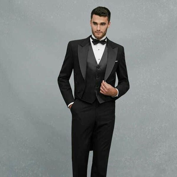 Son Tasarım Siyah tailcoat Düğün Erkekler Suits Tepe Yaka Üç adet İş Damat smokin (Ceket + Pantolon + Vest + Tie) W1135