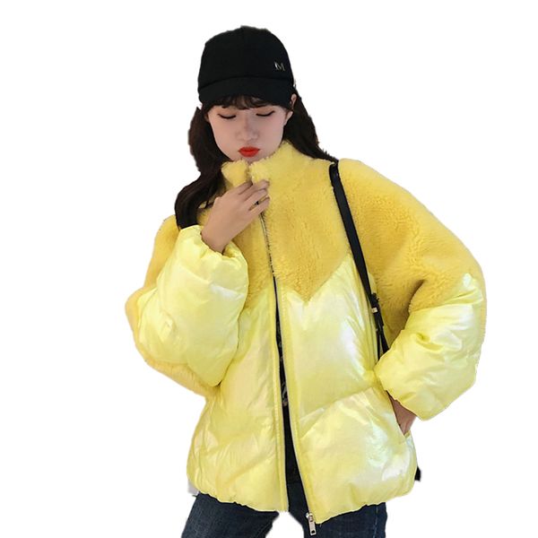 

женщины пальто зимы 2020 овечьей шерсти короткие моды пуховик сыпучие тонкий fur лоскутная гладкая пальто хлопка lx33, Black