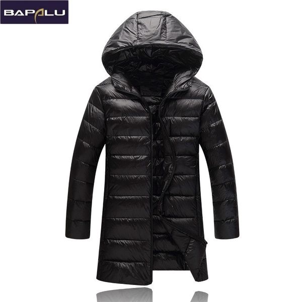 

2019 new fashion autumn winter outwear light down jacket men white duck down parka male medium length slim warm coat large size, Black