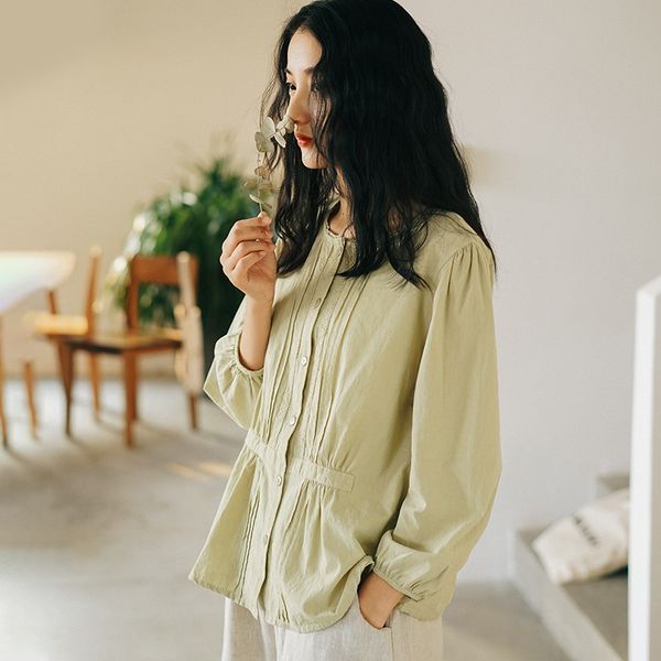 

women wrinkle cotton loose spring blouse ladies vintage casual shirt female 2020 embroidered shirt, White