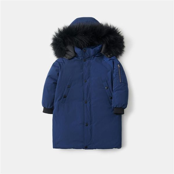 

2020 new winter children's big fur collar down jacket boy middle-aged boy loose thickened middle-length baby parka waterproof ja, Blue;gray