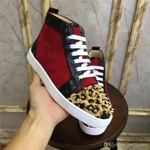 

christiloubou cl bip bip orlato spikes high red soled shoes red bottom shoes sneakers sneakers shoes with original box, Blue;gray