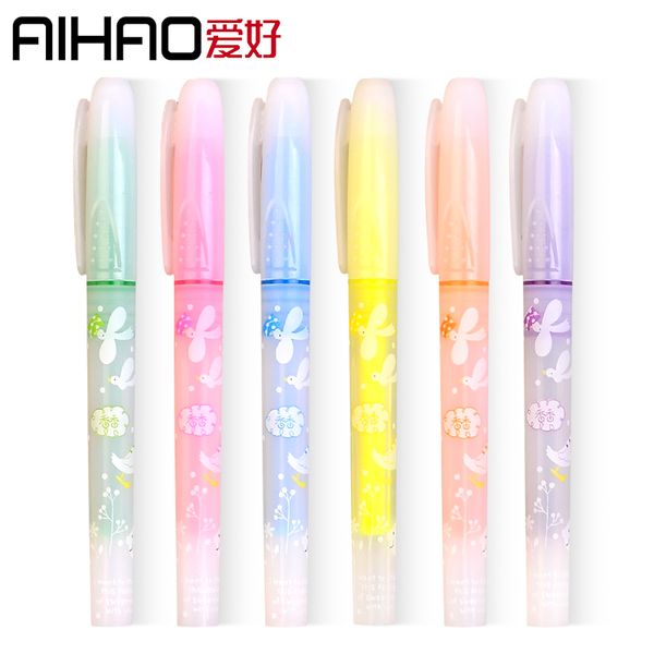 

2019 new arrival aihao brand read study marker pen 6pcs/lot highlighter with sweet smell for school supply ing, Black;red