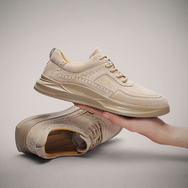 

men shoes genuine leather casual shoes outdoor work rubber sole sneakers men fashion zapatillas hombre, Black