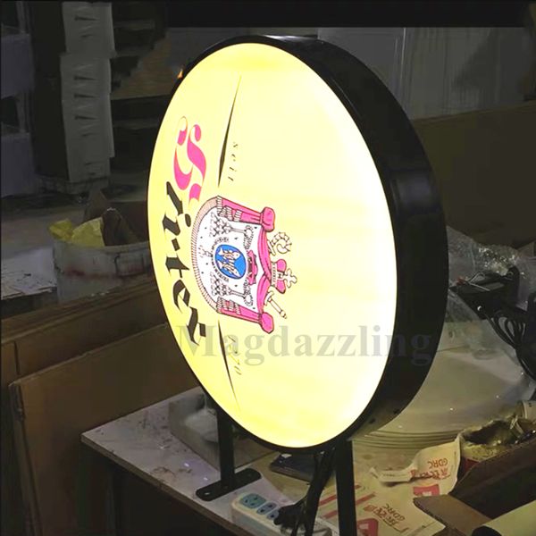 Stampa UV 600MM Telaio in alluminio nero Rotondo LED retroilluminato Insegne per negozi Scatola luminosa pubblicitaria impermeabile bifacciale per esterni