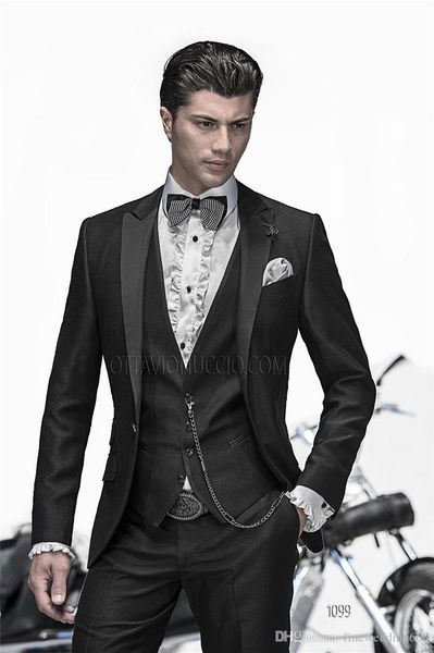 

one button groomsmen peak lapel wedding groom tuxedos men suits wedding/prom/dinner man blazer(jacket+tie+vest+pants) 824, Black;gray