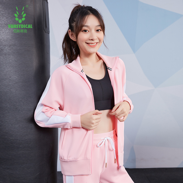 

sports women's autumn-winter loose yoga clothes jacket casual zipper stand collar sweater running training workout clothes, Black;red